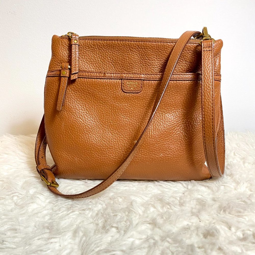 Fossil Large Leather Adjustable Crossbody Camel